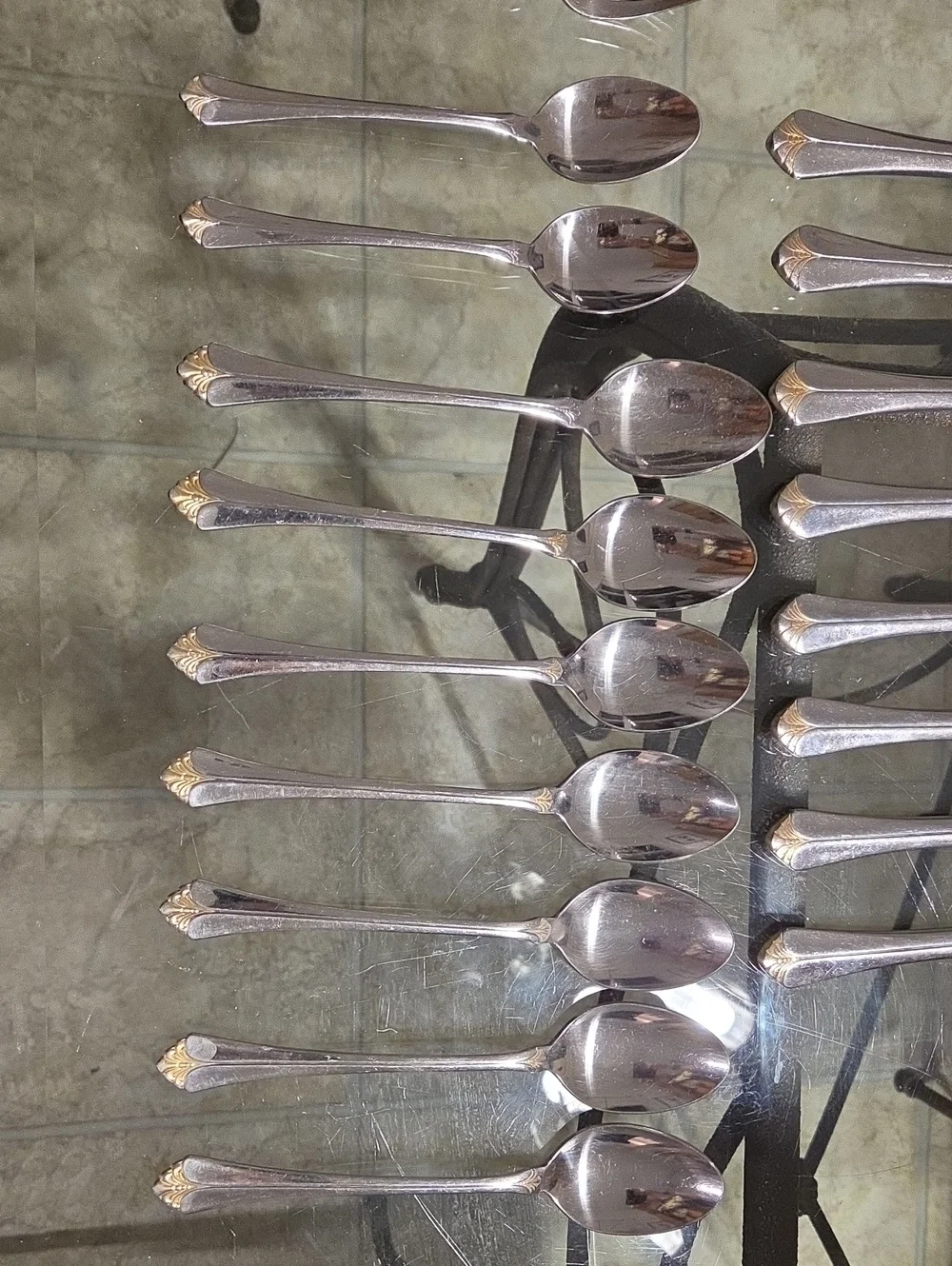 Vintage Towle Santa Barbara Gold Accent 18/8 Stainless Flatware 27 Pieces Silver